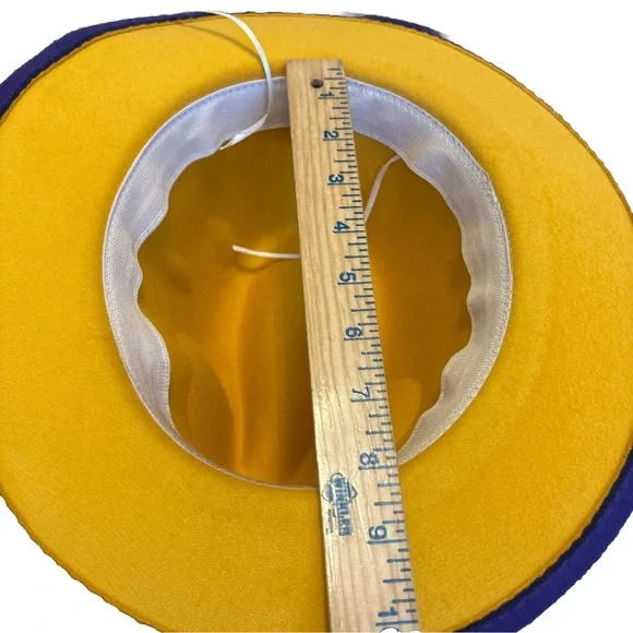 Purple Classic Fedora Hat Felt Panama Classic Jazz Cap, Wide Yellow Brim Unisex - Picture 8 of 12